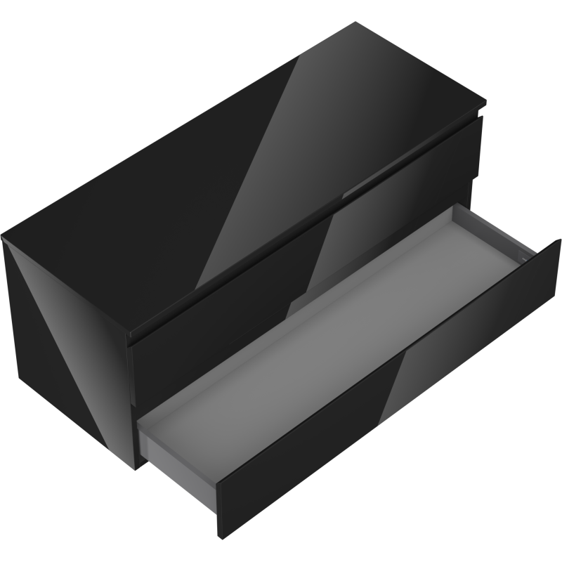 Mexen Orio vonios spintele po praustuvu 120 cm su stalviršiu, 2 stalčiai, juodas blizgus - 91A10-12047-2-BFFC70