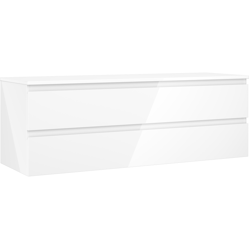 Mexen Orio vonios kambario spintelė po praustuvu 140 cm su stalviršiu, 2 stalčiai, baltas blizgesys - 91A10-14047-2-BFFC00