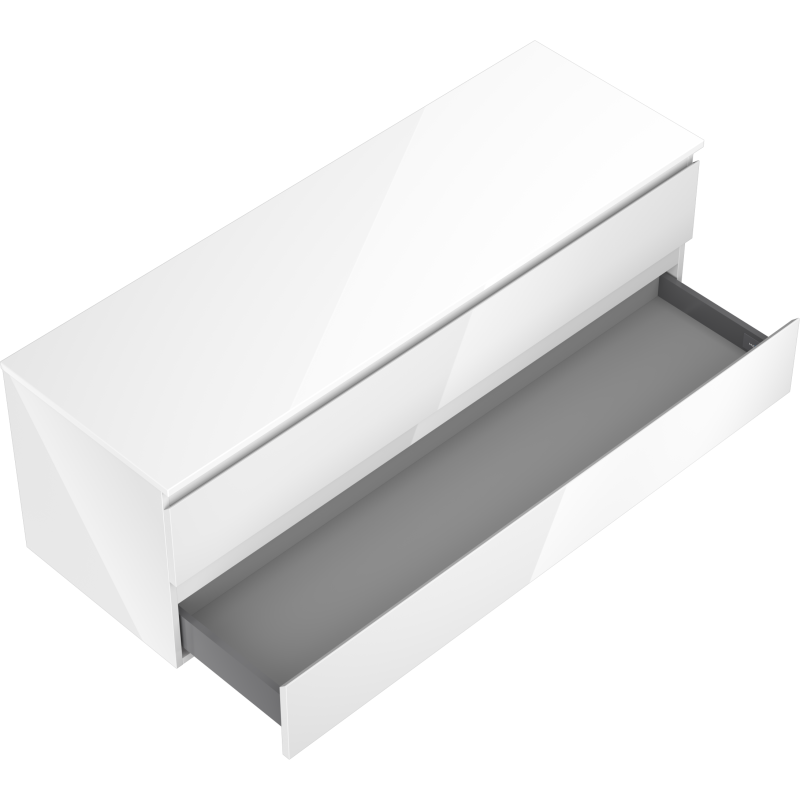 Mexen Orio vonios kambario spintelė po praustuvu 140 cm su stalviršiu, 2 stalčiai, baltas blizgesys - 91A10-14047-2-BFFC00