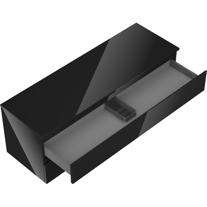 Mexen Orio vonios spintele po praustuvu 140 cm su stalviršiu, 2 stalčiai, juodas blizgus - 91A10-14047-2-BFFC70