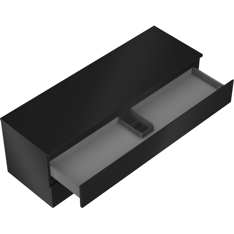 Mexen Orio vonios spintelė po praustuvu 140 cm su stalviršiu, 2 stalčiai, juoda matinė - 91A10-14047-2-BFFC71