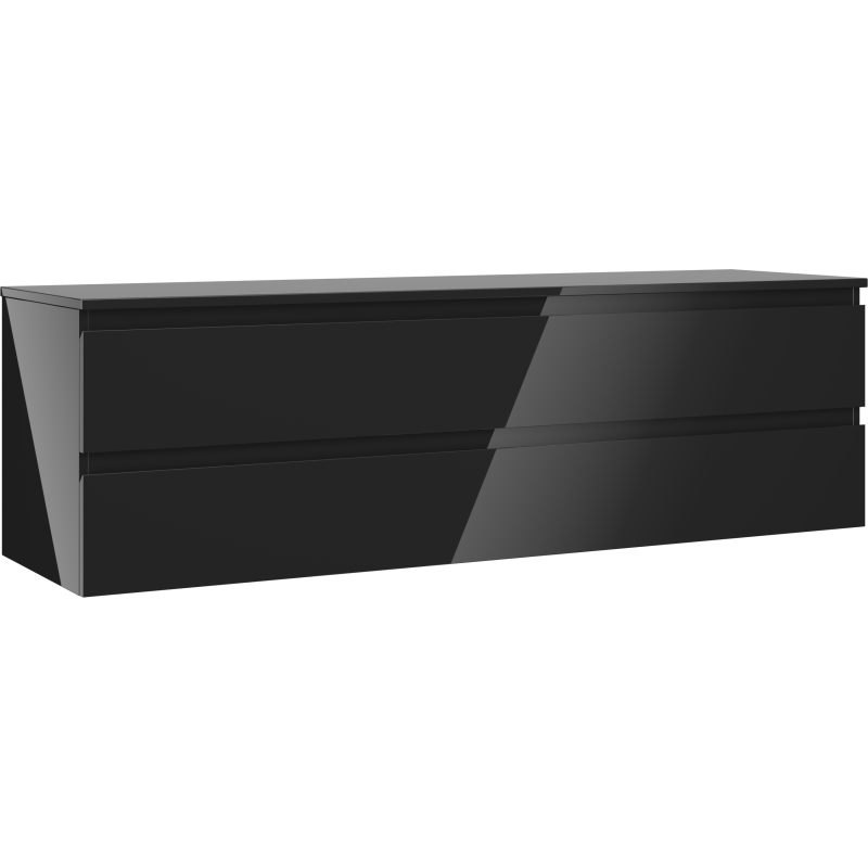 Mexen Orio vonios spintelė po praustuvu 160 cm su stalviršiu, 2 stalčiai, juoda blizgesys - 91A10-16047-2-BFFC70