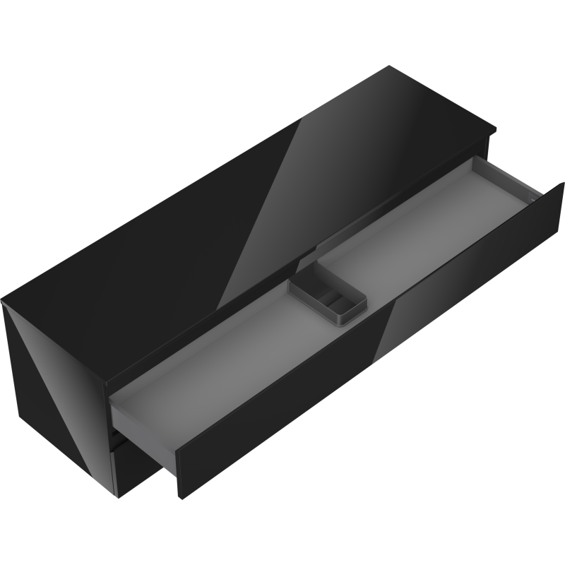 Mexen Orio vonios spintelė po praustuvu 160 cm su stalviršiu, 2 stalčiai, juoda blizgesys - 91A10-16047-2-BFFC70