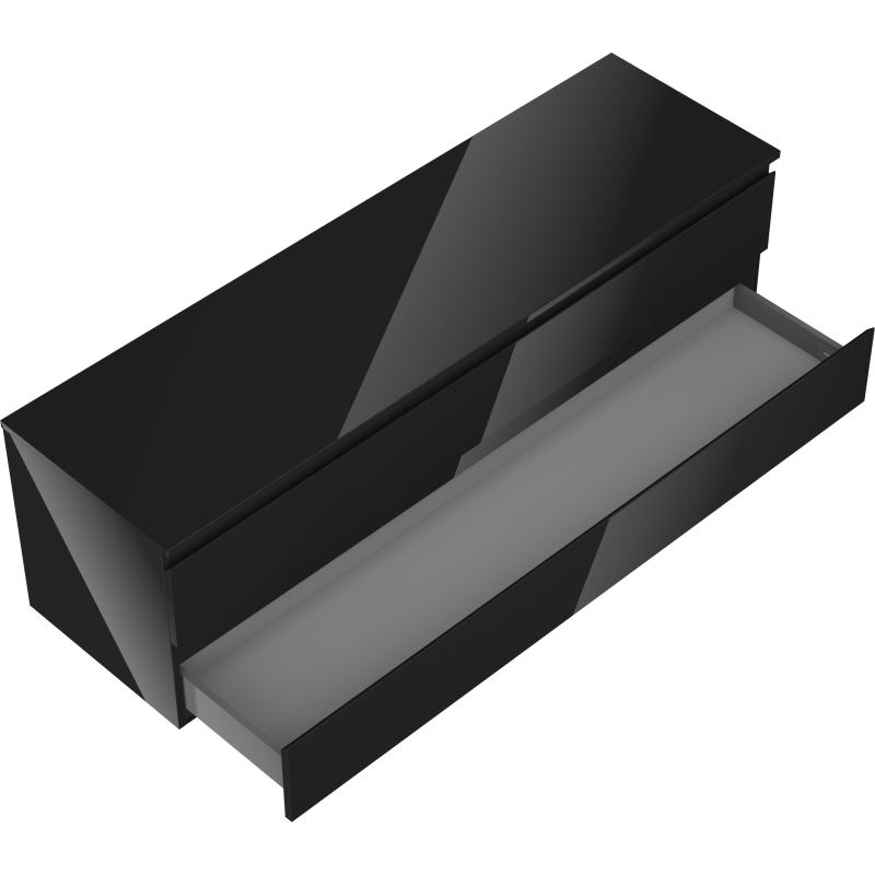 Mexen Orio vonios spintelė po praustuvu 160 cm su stalviršiu, 2 stalčiai, juoda blizgesys - 91A10-16047-2-BFFC70