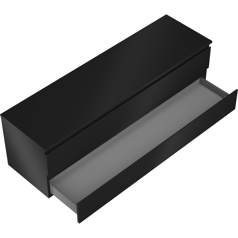 Mexen Orio vonios spintelė po kriaukle 160 cm su stalviršiu, 2 stalčiai, juoda matinė - 91A10-16047-2-BFFC71