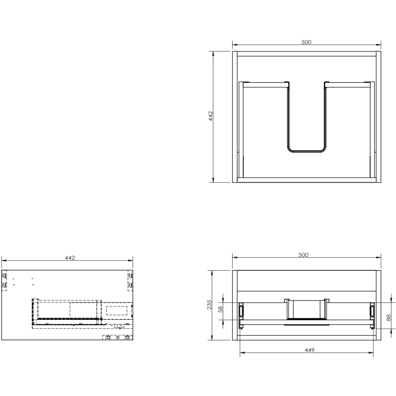 Mexen Rivel vonios spintelė po praustuvu 50 cm su stalviršiu, 1 stalčius, grioveliai, grafito matas - 91A20-05023-1-BFC66