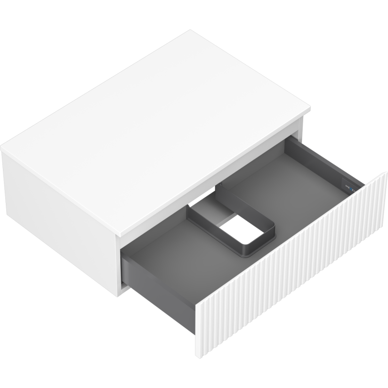 Mexen Rivel vonios kambario spintelė po praustuvu, 70 cm su stalviršiu, 1 stalčius, rifliuota, balta matinė