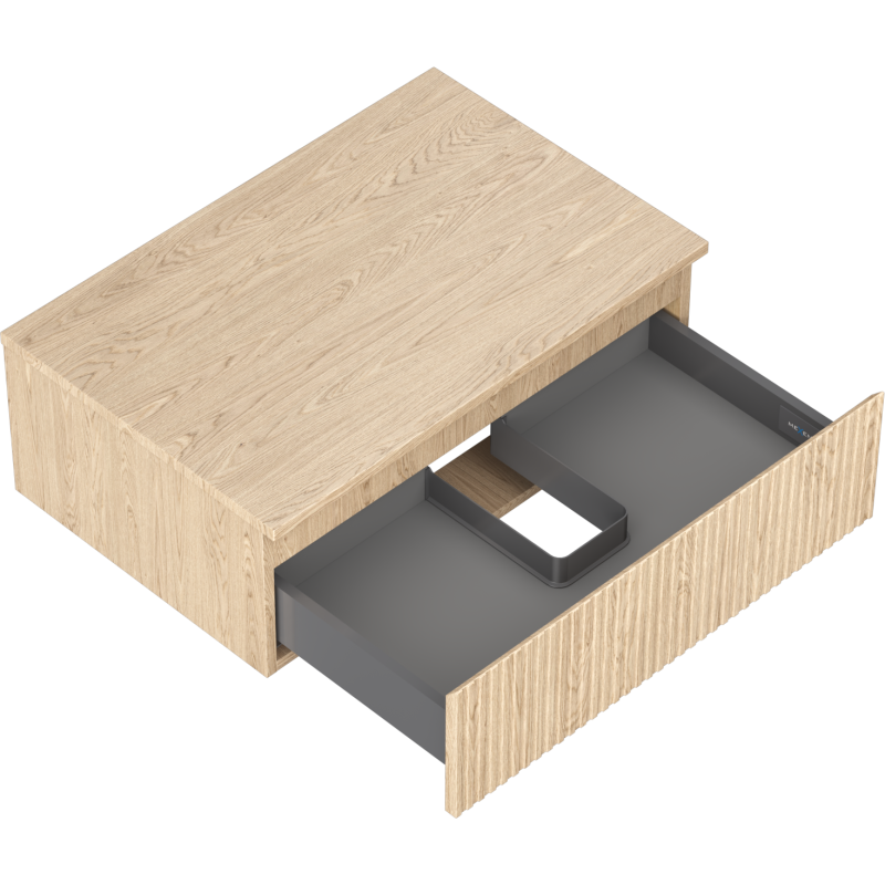 Mexen Rivel vonios spintelė po praustuvu 70 cm su stalviršiu, 1 stalčius, griovelis, ąžuolas - 91A20-07023-1-BFC81