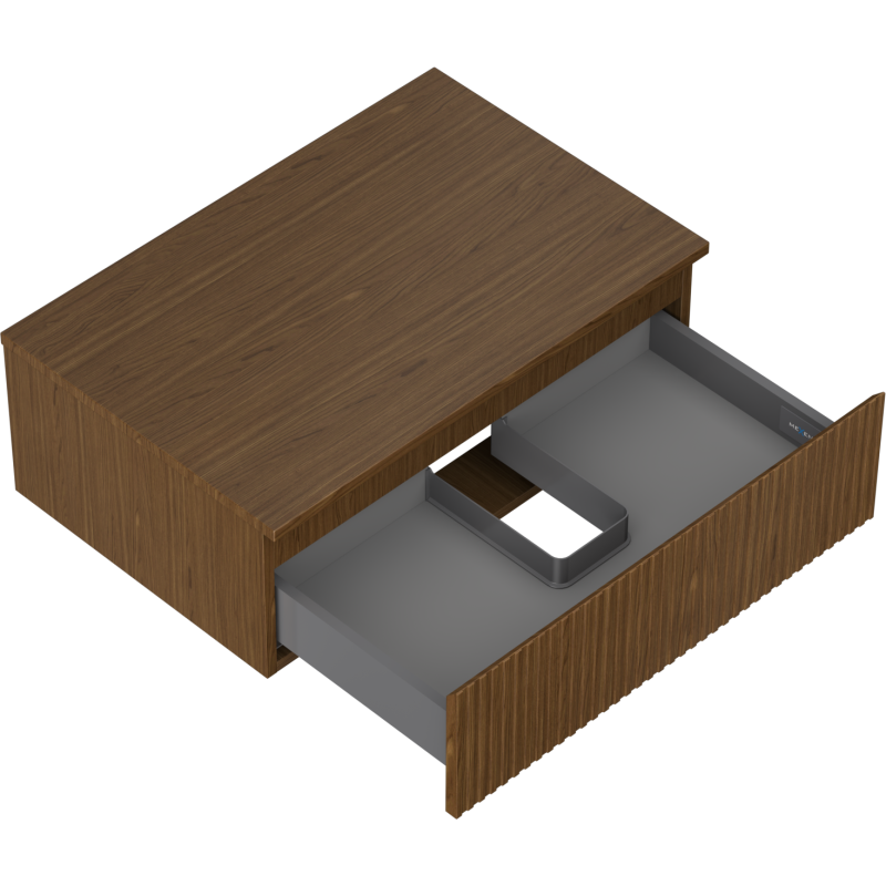 Mexen Rivel vonios kambario spintelė po praustuvu 70 cm su stalviršiu, 1 stalčius, rifliuotas, riešutas