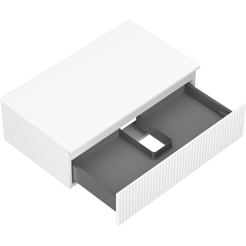 Mexen Rivel vonios kambario spintelė po praustuvu, 80 cm su stalviršiu, 1 stalčius, rifliuota, balta matinė