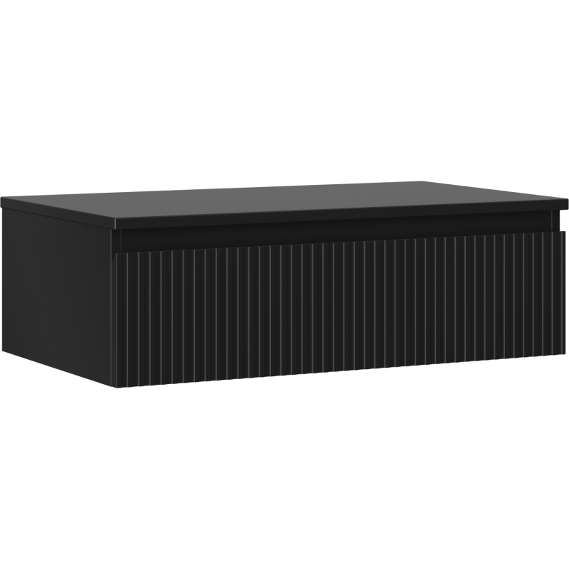 Mexen Rivel vonios spintelė po praustuvu 80 cm su stalviršiu, 1 stalčius, rifliuota, juoda matinė - 91A20-08023-1-BFC71