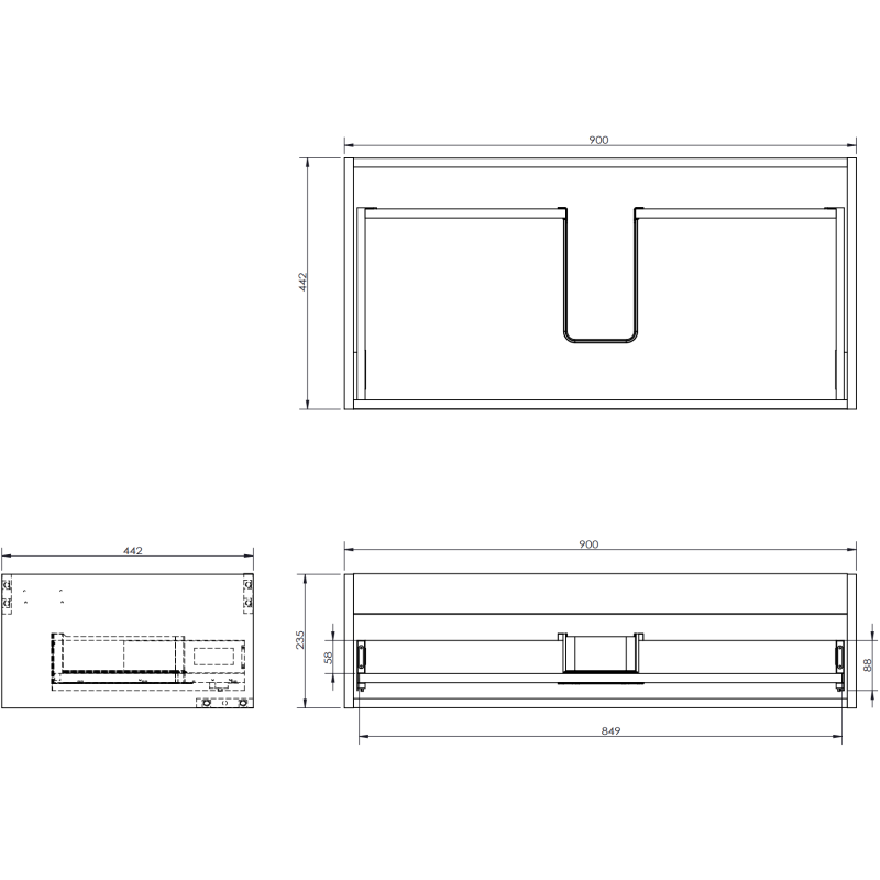 Mexen Rivel vonios spintelė po kriaukle 90 cm su stalviršiu, 1 stalčius, rifliuota, grafitas matinis - 91A20-09023-1-BFC66