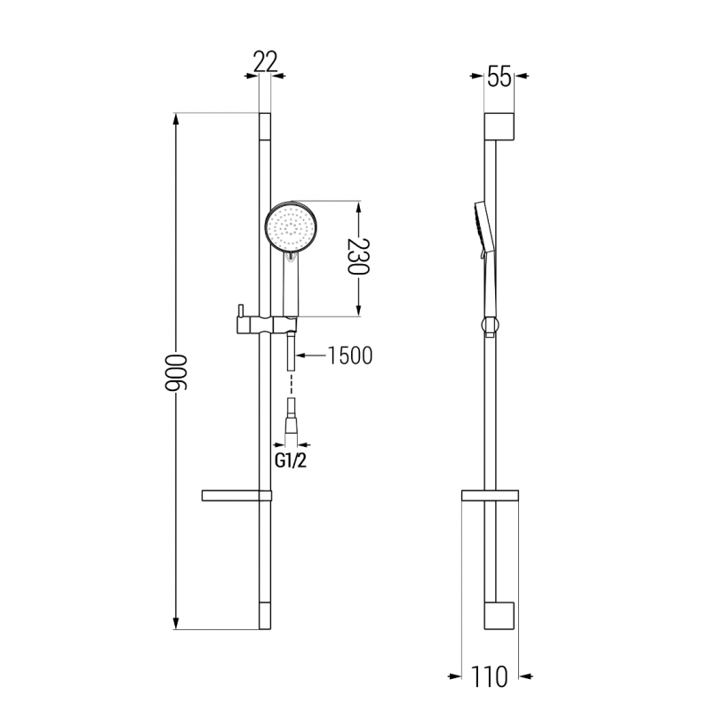 Mexen DS75 slankiojamasis dušo komplektas, chromas - 785754583-02