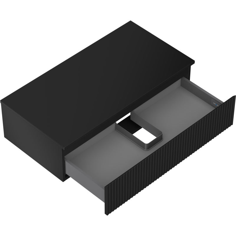 Mexen Rivel vonios spintelė po praustuvu 90 cm su stalviršiu, 1 stalčius, rifliuotas, juodas matinis - 91A20-09023-1-BFC71
