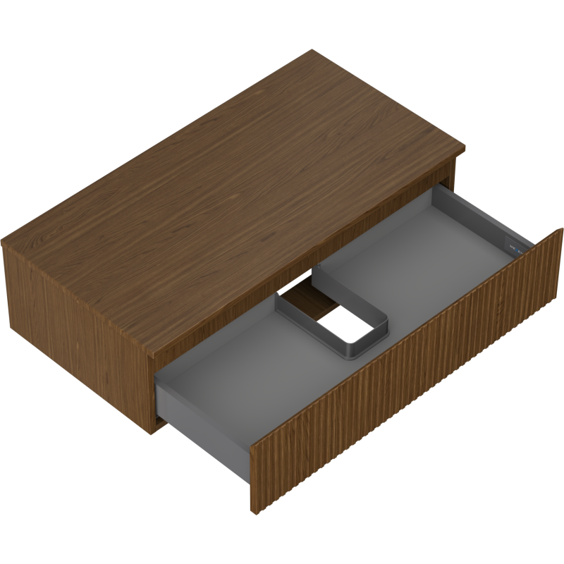 Mexen Rivel vonios kambario spintelė po kriaukle 90 cm su stalviršiu, 1 stalčius, rifliuota, riešutas - 91A20-09023-1-BFC86