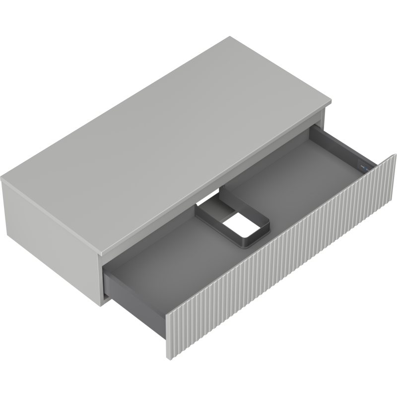 Mexen Rivel vonios kambario spintelė po praustuvu 100 cm su stalviršiu, 1 stalčius, rifliuota, pilka matinė