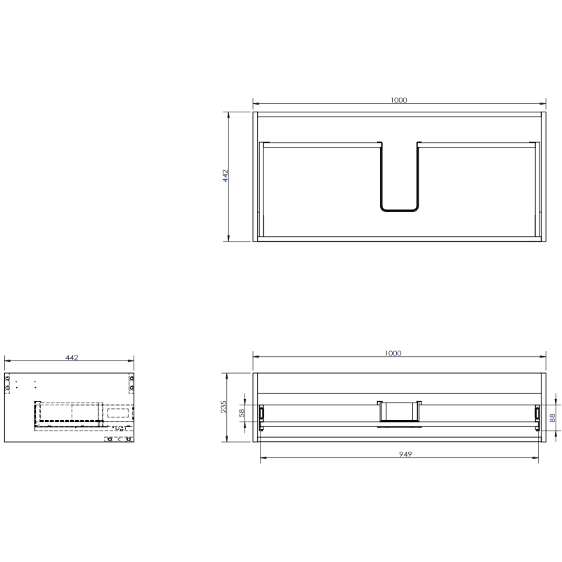 Mexen Rivel vonios kambario spintele po kriaukle 100 cm su stalviršiu, 1 stalčius, raižyta, juoda matinė