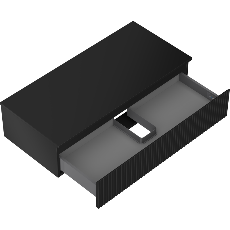 Mexen Rivel vonios kambario spintele po kriaukle 100 cm su stalviršiu, 1 stalčius, raižyta, juoda matinė