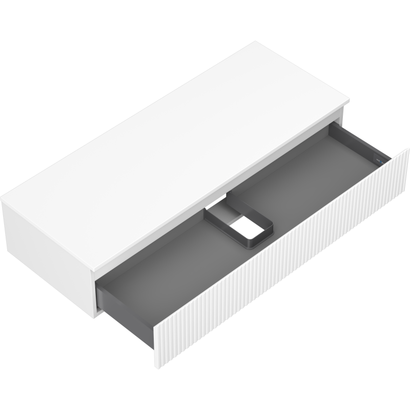 Mexen Rivel vonios spintelė po praustuvu 120 cm su stalviršiu, 1 stalčius, rifliuota, balta matinė - 91A20-12023-1-BFC01