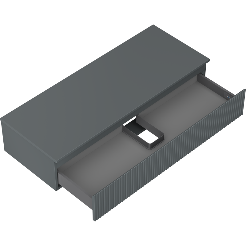 Mexen Rivel vonios spintelė po 120 cm praustuvu su stalviršiu, 1 stalčius, grioveliais, matinė grafito spalva