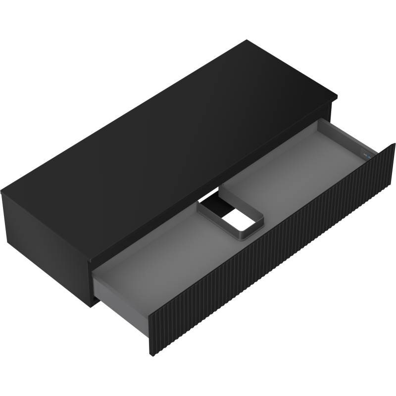 Mexen Rivel vonios kambario spintelė po praustuvu 120 cm su stalviršiu, 1 stalčius, rifliuota, juoda matinė