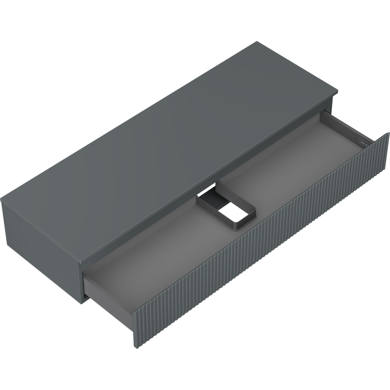 Mexen Rivel vonios spintelė po kriaukle 140 cm su stalviršiu, 1 stalčius, grioveliais, matinė grafito spalva