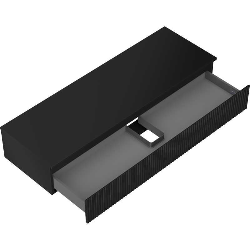 Mexen Rivel vonios spintelė po praustuvu 140 cm su stalviršiu, 1 stalčius, rifliuota, juoda matinė - 91A20-14023-1-BFC71