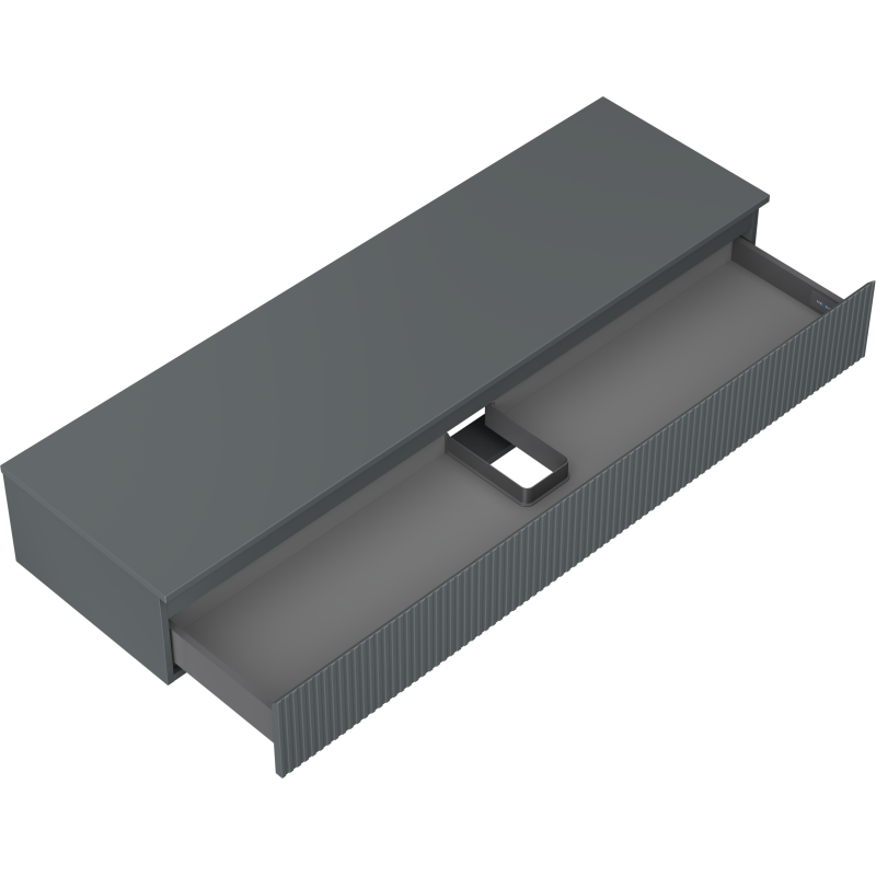 Mexen Rivel vonios kambario spintelė po praustuvu, 160 cm su stalviršiu, 1 stalčius, rifliuota, matinė grafito spalva