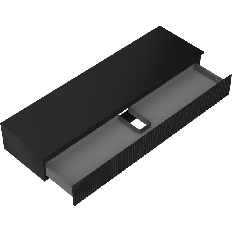 Mexen Rivel vonios spintelė po praustuvu 160 cm su stalviršiu, 1 stalčius, rifliuotas, juodas matinis - 91A20-16023-1-BFC71