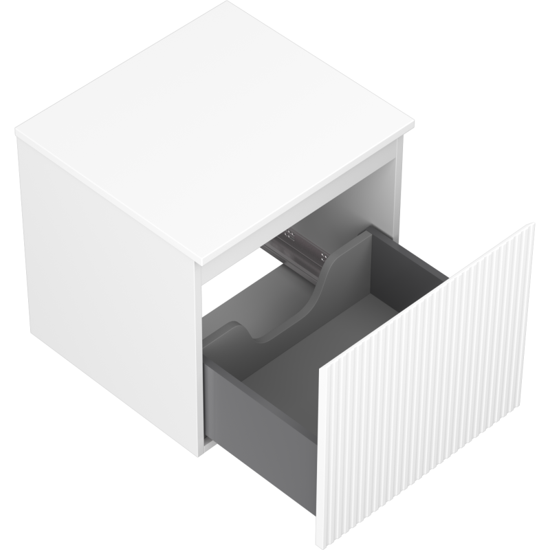 Mexen Rivel vonios kambario spintelė po praustuvu 50 cm su stalviršiu, 1 stalčius, gofruota, matinė balta - 91A20-05047-1-BFC01