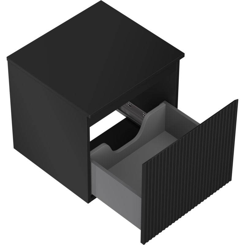 Mexen Rivel vonios spintelė po kriaukle 50 cm su stalviršiu, 1 stalčius, rifliuota, juoda matinė - 91A20-05047-1-BFC71