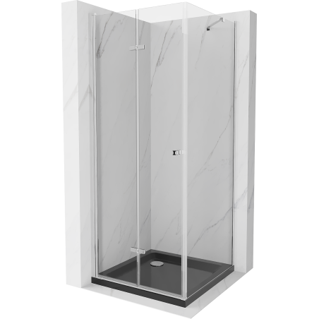 Mexen Lima sulankstoma dušo kabina 90 x 90 cm, skaidri, chromuota + Flat padėklas, juodas - 856-090-090-01-00-4070