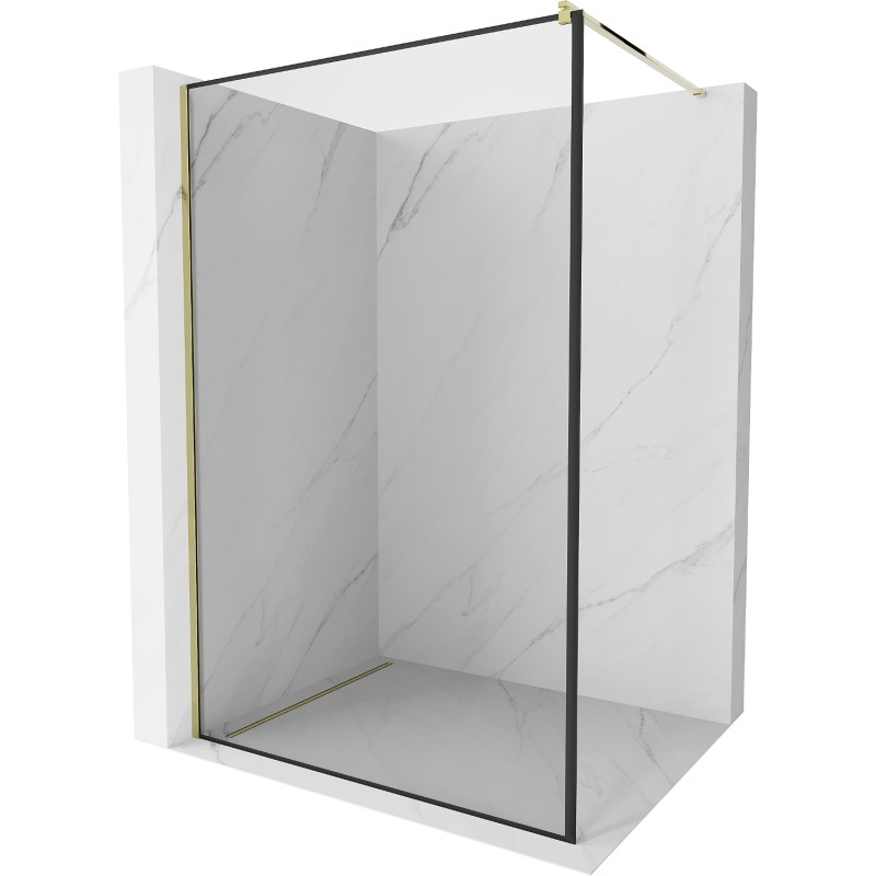 Mexen Kioto Dušo siena Walk-in 90 x 200 cm, juodas rėmelis 8 mm, auksinė - 800-090-101-50-70