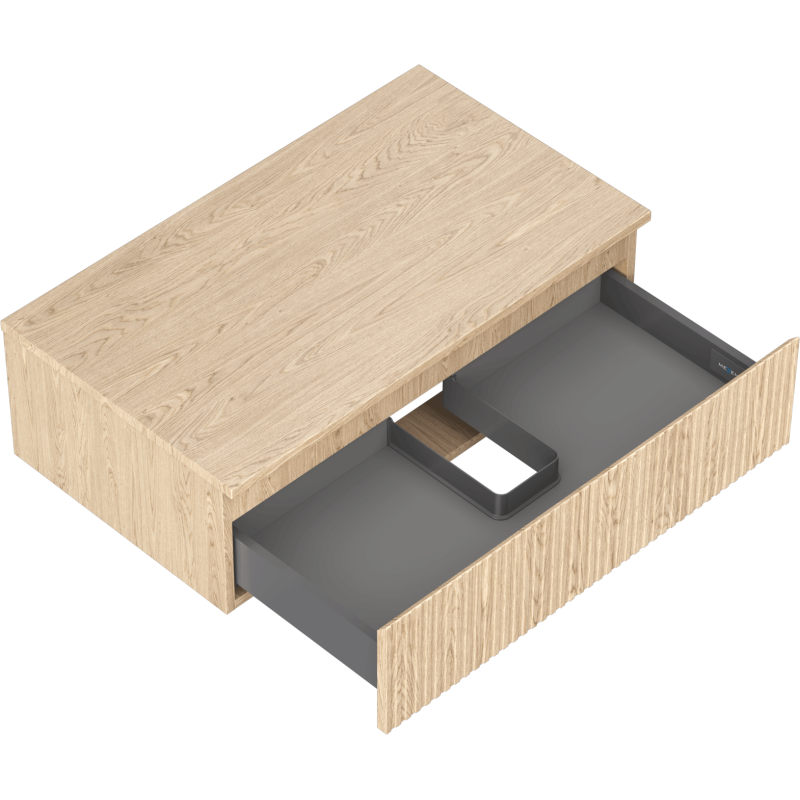 Mexen Rivel vonios kambario spintele po praustuvu 80 cm su stalviršiu, 1 stalčius, grioveliai, ąžuolas - 91A20-08047-1-BFC81