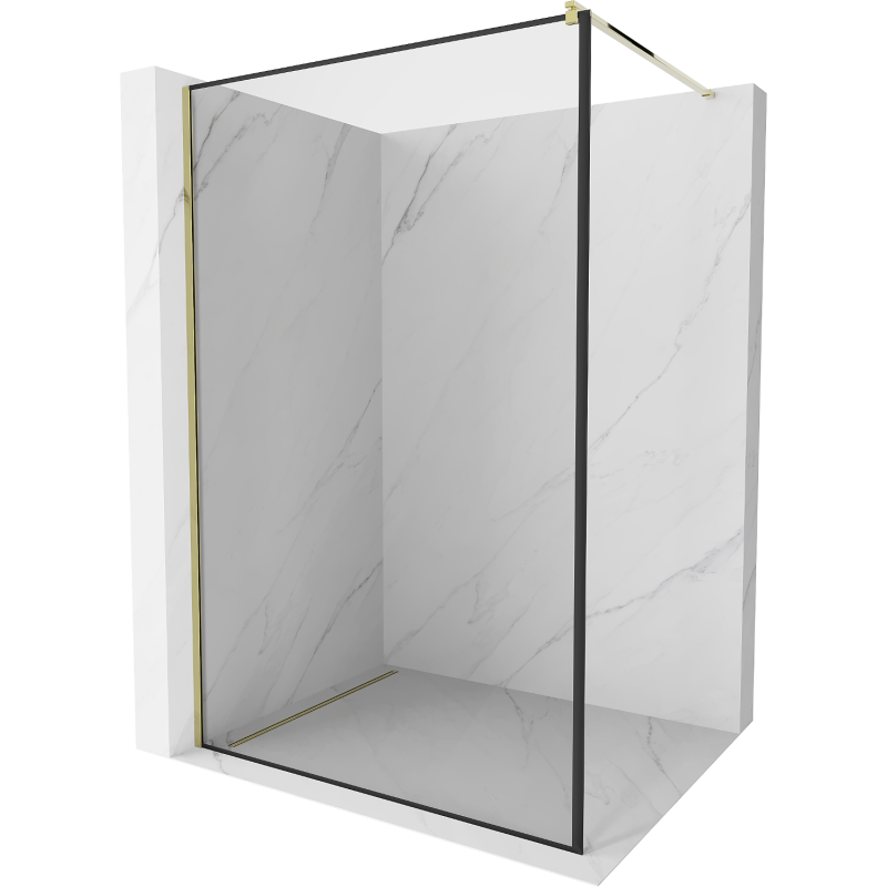 Mexen Kioto dušo siena Walk-in 70 x 200 cm, juoda rėmelė 8 mm, auksinė - 800-070-101-50-70