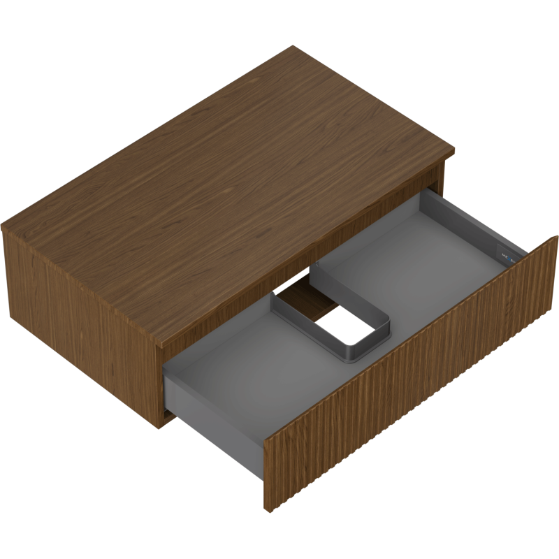 Mexen Rivel vonios kambario spintelė po praustuvu 80 cm su stalviršiu, 1 stalčius, gofruota, riešutas - 91A20-08047-1-BFC86