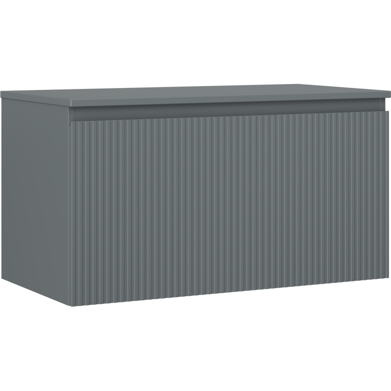 Mexen Rivel vonios kambario spintelė su stalviršiu 90 cm, 1 stalčius, grioveliai, matinė grafito spalva - 91A20-09047-1-BFC66