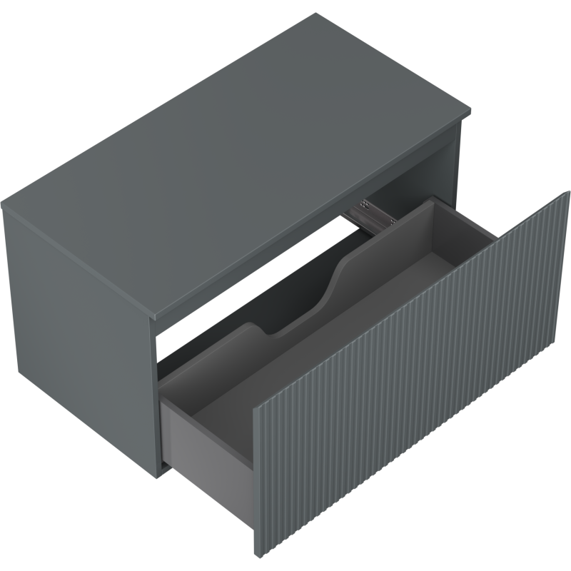 Mexen Rivel vonios kambario spintelė su stalviršiu 90 cm, 1 stalčius, grioveliai, matinė grafito spalva - 91A20-09047-1-BFC66