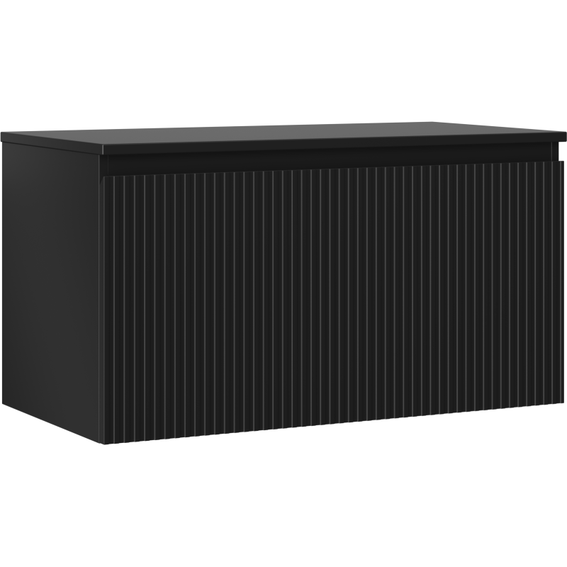 Mexen Rivel vonios spintelė po kriaukle 90 cm su stalviršiu, 1 stalčius, rifliuota, juoda matinė - 91A20-09047-1-BFC71