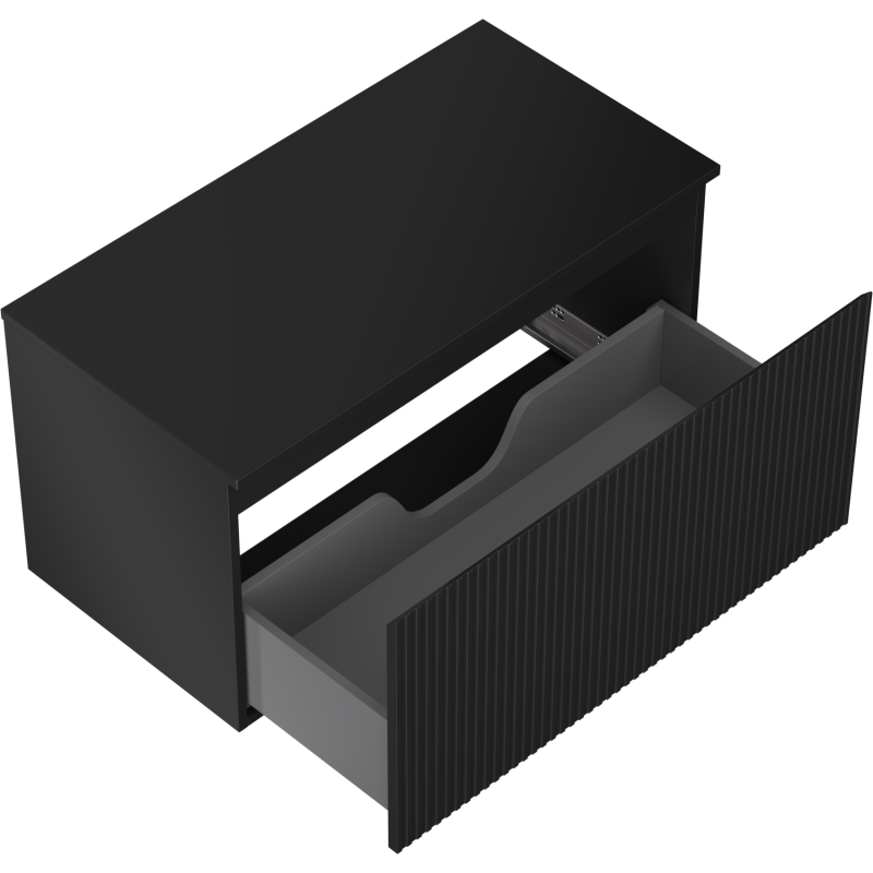 Mexen Rivel vonios spintelė po kriaukle 90 cm su stalviršiu, 1 stalčius, rifliuota, juoda matinė - 91A20-09047-1-BFC71