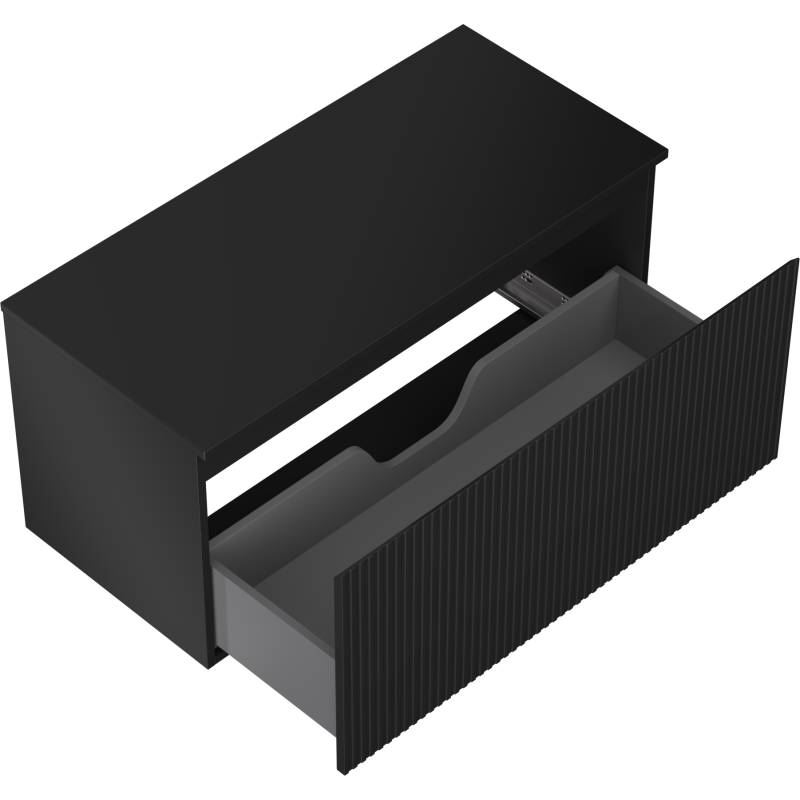 Mexen Rivel vonios spintelė po kriaukle 100 cm su stalviršiu, 1 stalčius, vagotas, juodas matinis - 91A20-10047-1-BFC71