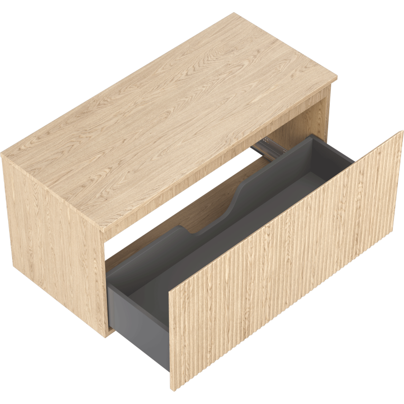 Mexen Rivel 100 cm vonios kambario spintelė po kriaukle su stalviršiu, 1 stalčius, briaunuota, ąžuolas