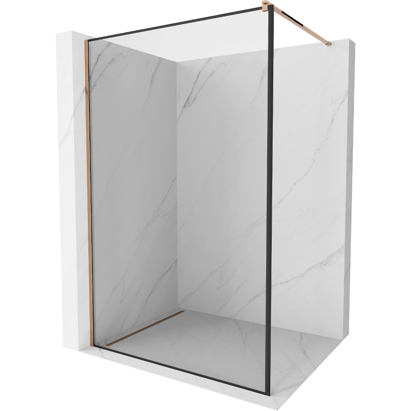 Mexen Kioto dušo siena Walk-in 120 x 200 cm, juodas rėmelis 8 mm, rožinis auksas - 800-120-101-60-70
