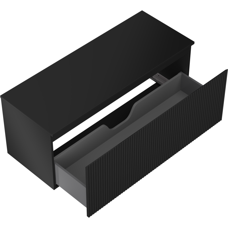 Mexen Rivel vonios spintelė po praustuvu 120 cm su stalviršiu, 1 stalčius, grioveliai, juoda matinė - 91A20-12047-1-BFC71