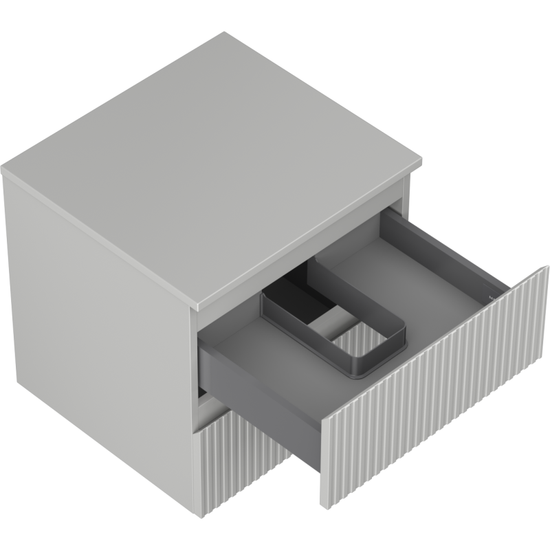 Mexen Rivel vonios spintelė su kriaukle 50 cm pločio su stalviršiu, 2 stalčiai, rifliuota, pilka matinė