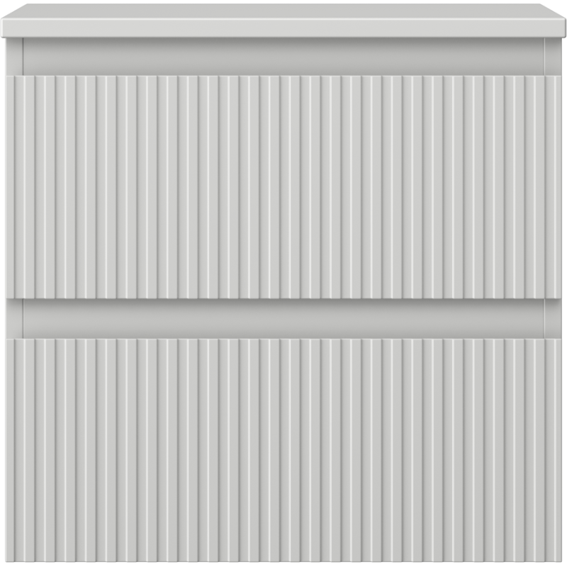 Mexen Rivel vonios spintelė su kriaukle 50 cm pločio su stalviršiu, 2 stalčiai, rifliuota, pilka matinė