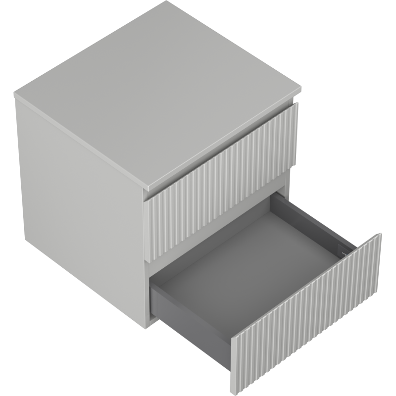 Mexen Rivel vonios spintelė su kriaukle 50 cm pločio su stalviršiu, 2 stalčiai, rifliuota, pilka matinė