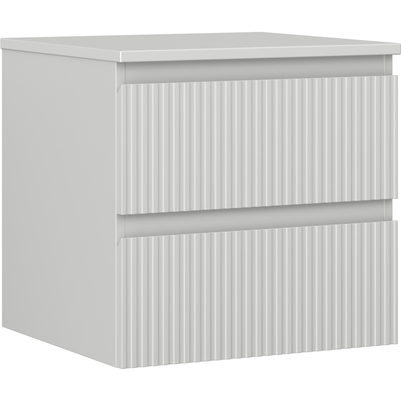 Mexen Rivel vonios spintelė su kriaukle 50 cm pločio su stalviršiu, 2 stalčiai, rifliuota, pilka matinė