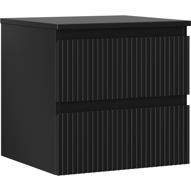 Mexen Rivel vonios kambario spintelė po kriaukle, 50 cm, su stalviršiu, 2 stalčiai, rievuota, matinė juoda