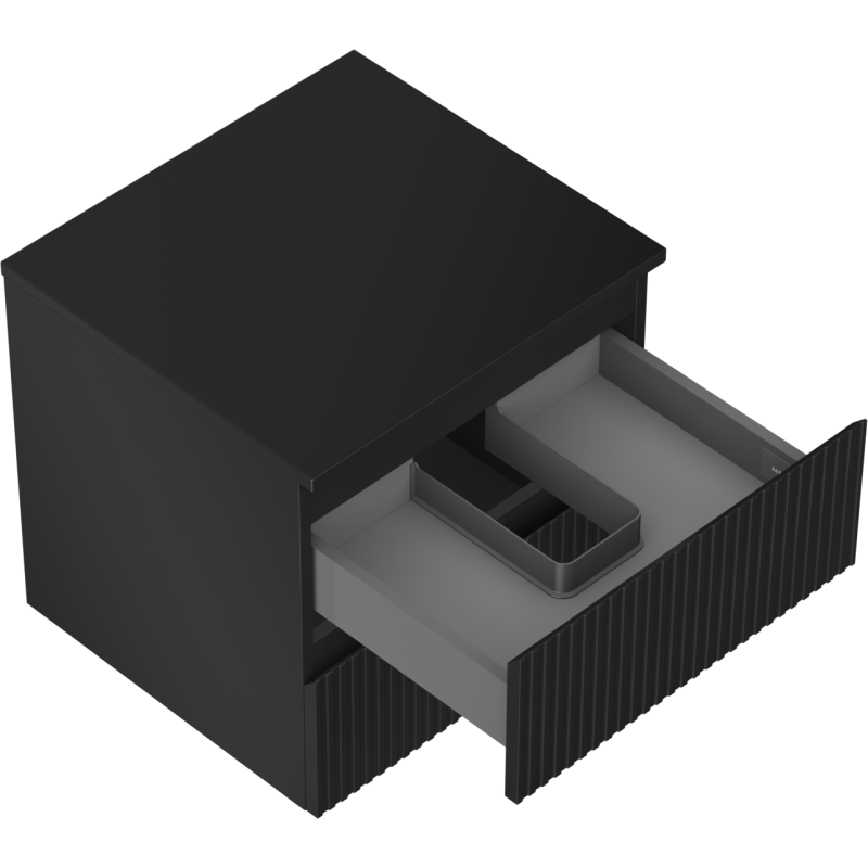 Mexen Rivel vonios kambario spintelė po kriaukle, 50 cm, su stalviršiu, 2 stalčiai, rievuota, matinė juoda